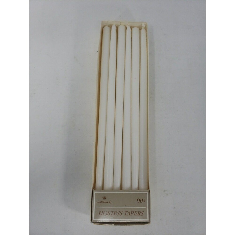 Vintage Hallmark White Satin Hostess Taper Candles 10" Box of 12 NOS MCM 1970s